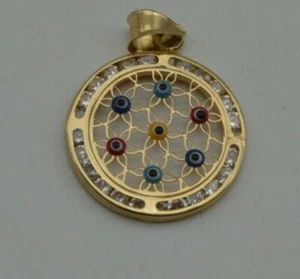  14K YELLOW GOLD EVIL EYE  WITH CZ-STONES IN A FRAME CHARM PENDANT (CH856) - Picture 1 of 2