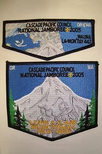 OA WAUNA LA-MON'TAY 442 CASCADE PACIFIC 2-PATCH 2005 JAMBOREE DELEGATE FLAP  - Picture 1 of 3