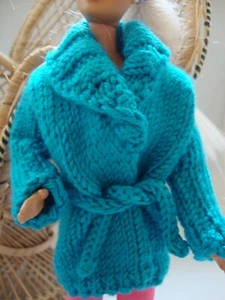 Hand Knit 11.5" Doll Clothes Turquoise Belt Sweater fits fashion such as Barbie - Picture 1 of 3