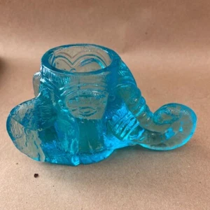 Vtg. Degenhart Elephant Head Glass Toothpick Holder - Light Blue, Heart with "D" - Picture 1 of 6
