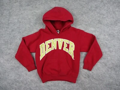 Denver Sweatshirt Youth Small 5yr Red Hooded Pull over boys girls Spell Out Logo - Image 1 of 4