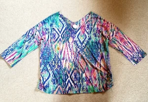 Top donna - CHICO'S - maglia cotone elasticizzato fantasia colorata maniche a 3/4 - 1 (8/10) - Foto 1 di 4