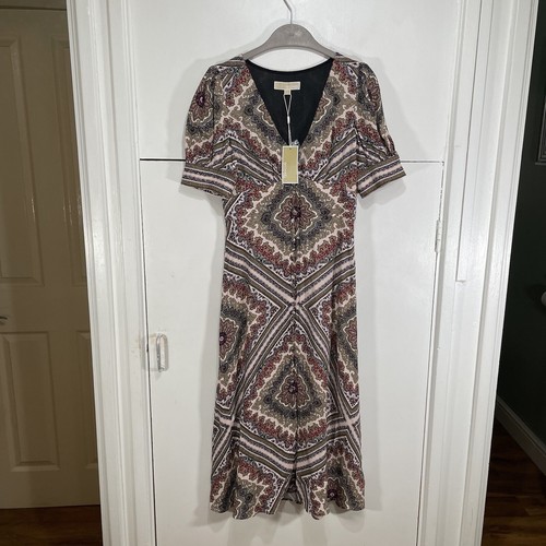 Abito Michael Kors stampa paisley crepe midi cipria blush rosa taglia small