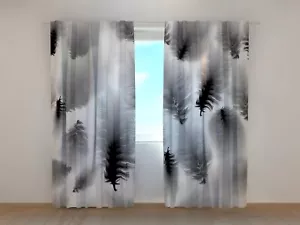 Curtain "Abstract Feathers in Black and White" - for Sophisticated Interiors - Picture 1 of 8
