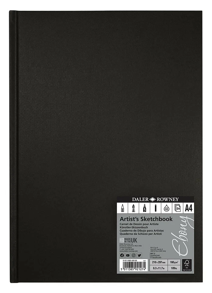 Daler Rowney Ebony Artist's Sketchbook - A4 Portrait - 54 Pages - Black Cover - Image 1 of 1
