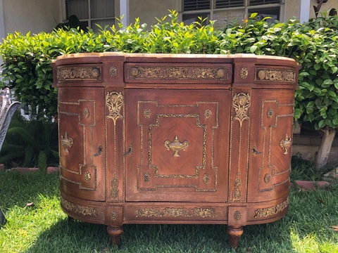 Original French Louie XVI Sideboards Buffet Table With Marble Top And Lighted Cover