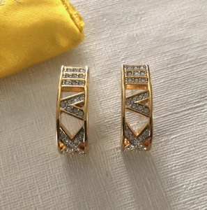 Signed Swarovski (Swan Logo) Roman Numeral Gold Tone & Crystal Earrings - Picture 1 of 9