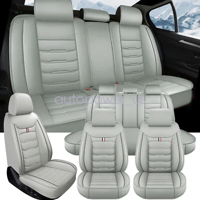 For Hyundai Leather 5 Seats Car Seat Covers Front Rear Full Set Cushion Pad Gray - Image 1 of 4