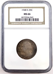 1948 S Toned Washington Silver Quarter 25C Graded MS66 by NGC BU - Picture 1 of 4