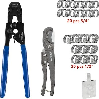 EFIELD Pex Cinch Clamp Crimping Tool & Cutter With 20 1/2"and20 3/4" Clamp Rings - Image 1 of 4