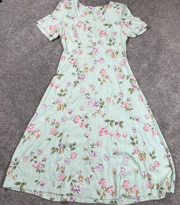 Vintage RJ & Co Dress Womens 12 Green Mint Floral 90s A Line Cottage Core Fairy - Image 1 of 4