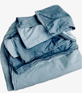 Pottery Barn Duvet FULL Organic Cotton Oxford Stripe Blue Reversible 1 Case EUC - Picture 1 of 11