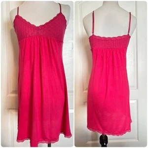 Eberjey Hot Pink Lace Nightgown Babydoll Chemise Slip Dress Nightie Rayon M - Picture 1 of 9