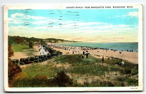 Postal Sunset Ovals Pere Marquette Park Muskegon Michigan MI WB PM 1930 - Imagen 1 de 2