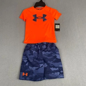 Under Armour Boy’s Size 4 Hyper Woodland Swim Set Shirt Shorts Camo Blue/Orange - Picture 1 of 12