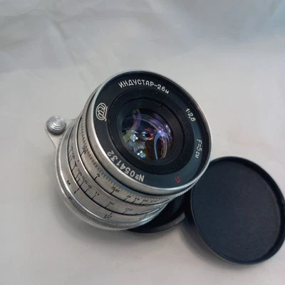 Early! Lens Industar 26M Red P f/2,8 50mm Soviet M39 #054132 + Front Cap - Image 1 of 4