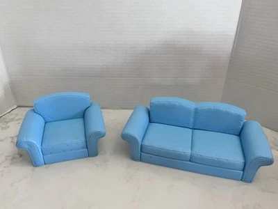 Juego de sillón y sofá Mattel Barbie 2002 para casa de muñecas muebles sala de estar azul Foto 1 de 3