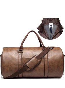 BOLOSTA Carry on Garment Bags for Travel Leather Duffle Bag Brown  - Picture 1 of 6