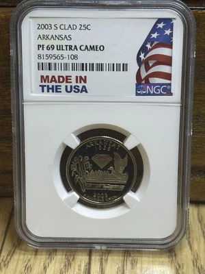 2003-S 25C Proof Arkansas Quarter  NGC PF69  Ultra Cameo - Image 1 of 2