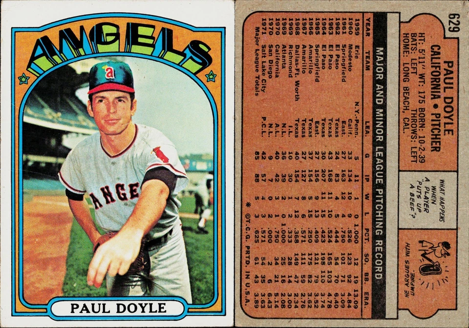 1972 Topps Baseball Card #629 Paul Doyle - Image 1 of 1