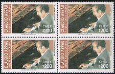CHILE 1992 STAMP # 1590 MNH BLOCK OF FOUR C. ARRAU PIANO CLASSICAL MUSIC