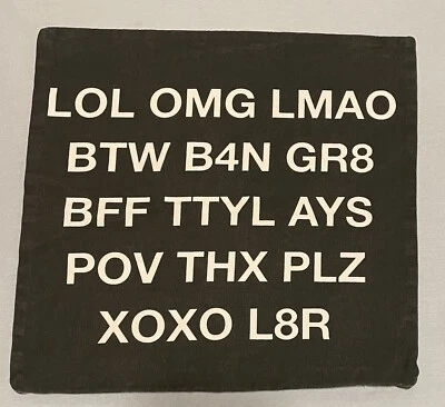 CB2 Crate And Barrel Pillow Cover Text Msg Message 18” Square Black White Iconic - Image 1 of 3