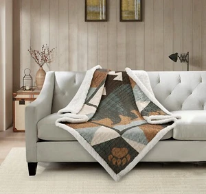 Virah Bella - Patchwork Bear - Quilted Sherpa Throw - 50"x60" - Picture 1 of 5