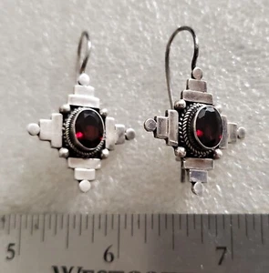 Vintage Sterling Silver 925 BA Earrings Blood Garnet Ear Wire  - Picture 1 of 5