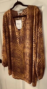 Belongsci NWT Women Gold Black Tunic Long Sleeve Blouse Plus Size 2X - Picture 1 of 12
