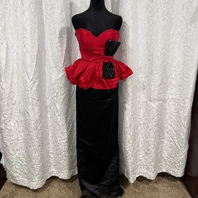 SHERRI HILL talla 0 rojo y negro sin tirantes ajustado lazo vestido graduación dama de honor Foto 1 de 4