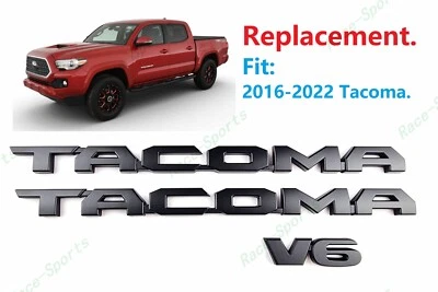 INSIGNIA EMBLEMA V6 PUERTA TRASERA TACOMA NEGRA MATE 3 PIEZAS apta para TOYOTA TACOMA 2016-2022 Foto 1 de 4