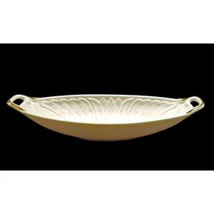 Lenox VTG Oval Monaco Celery Dish Embossed Design 24 K Gold Accent Handles USA - Picture 1 of 6