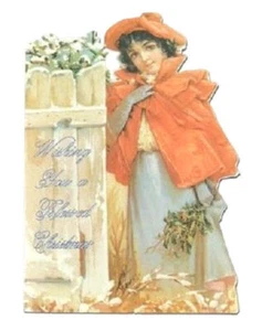 Tarjeta de Navidad victoriana de cambio de siglo cerca de niña de felicitación navideña #Grc154 - Imagen 1 de 1