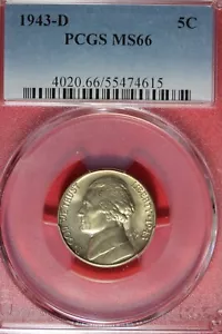 1943 D- PCGS MS66 JEFFERSON NICKEL #B49090 - Picture 1 of 2