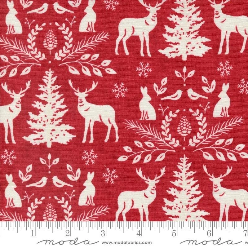 Moda Woodland Winter by Deb Strain 56092 13 Cardinal Red Animal Damask COTTON - Image 1 of 1