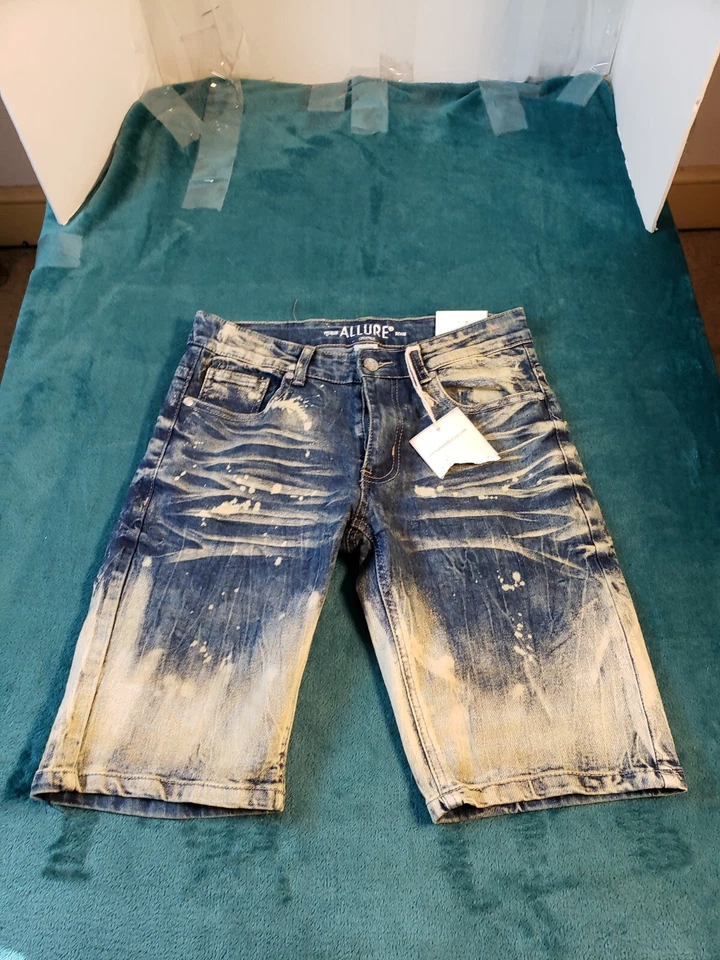 Pantalones Cortos Allure Mujer Bermudas Azul Talla 11 Tiro Medio Denim Pintura Salpicaduras Nuevos con Etiquetas Foto 1 de 4