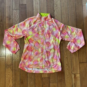 Saucony neon bright pink orange spring vented running jacket with pockets Sz S - Picture 1 of 8