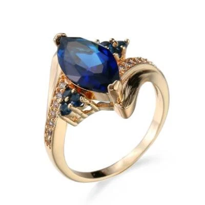 Classic Eye Shape Swiss Blue Topaz Zirconia Gem Rose Gold Plated Rings Size 6~10 - Изображение 1 из 4