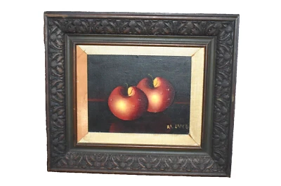 Pintura em tela a óleo vintage MOIST APPLES natureza morta realismo ASSINADA - Imagem 1 de 4