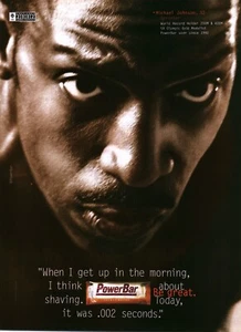 2001 PRINT AD - POWER BAR ENERGY BAR AD - MICHAEL JOHNSON OLYMPIC SPRINTER GOLD - Picture 1 of 1