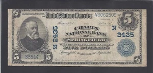 1902 $5 NATIONAL CURRENCY @ CHAPIN NATIONAL BANK OF SPRINGFIELD @ - Picture 1 of 2