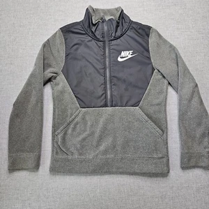 Nike Half Zip Pullover Boys Medium Youth Grey Black Jacket Swoosh Logo Fleece - Picture 1 of 9