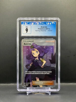 CGC 9 MINT - 2017 Pokémon Burning Shadows Acerola #142/147 Full Art Holo Rare - Image 1 of 2
