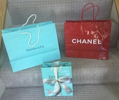 Vintage Large Red Chanel Paper Shopping Bag & 2 Tiffany Shopping Bags Medium  - Image 1 of 4