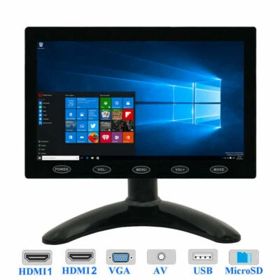 10"/7" CCTV Monitor HD PC Screen USB/AV/RCA/VGA/HDMI/HDMI2 for DSLR Raspberry PI - Image 1 of 4