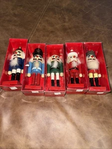 Set/5 Real Wood Christmas Ornaments Nutcrackers & Candles Dillard's Silvestri E1 - Picture 1 of 8