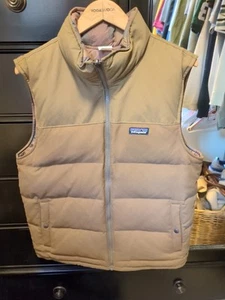 Patagonia Bivy Puffer Vest Men med Full Zip Tan Brown Goose Down Reversible - Picture 1 of 3