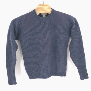 LL Bean Sweater Mens Extra Large Blue Lambswool Pullover Elbow Shoulder Patches - Picture 1 of 8