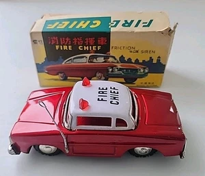 China MF-714 FORD 1964 FIRE CHIEF SERVICE Sedan Tin Toy Friction Car SIREN - Picture 1 of 8