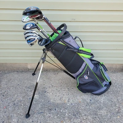 US Kids Golf USKG 57 Stand Bag with 7, 8, 9, SW, HY, Putter, 3, 5 Wood, Driver  - Image 1 of 4